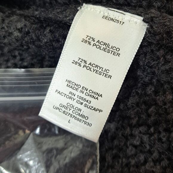 Elie Tahari Woman's Knit Open Cardigan Removable Scarf Grey Black Long Sleeves L - Picture 10 of 10